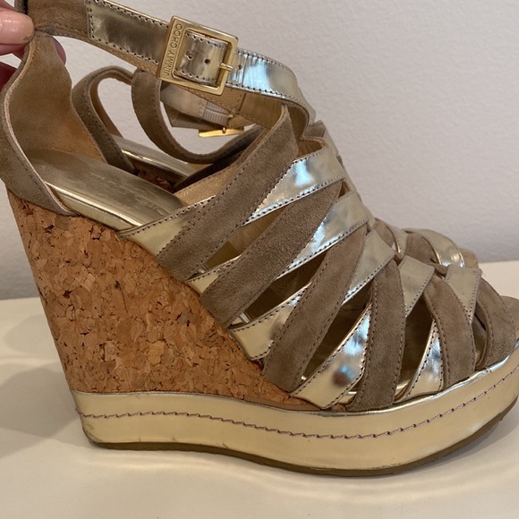 Jimmy Choo Wedges size 36 EEUC Worn Once Metallic Suede - Picture 2 of 7